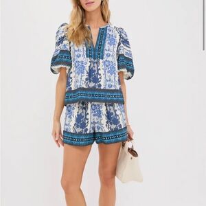 Blue and White Floral Blouse